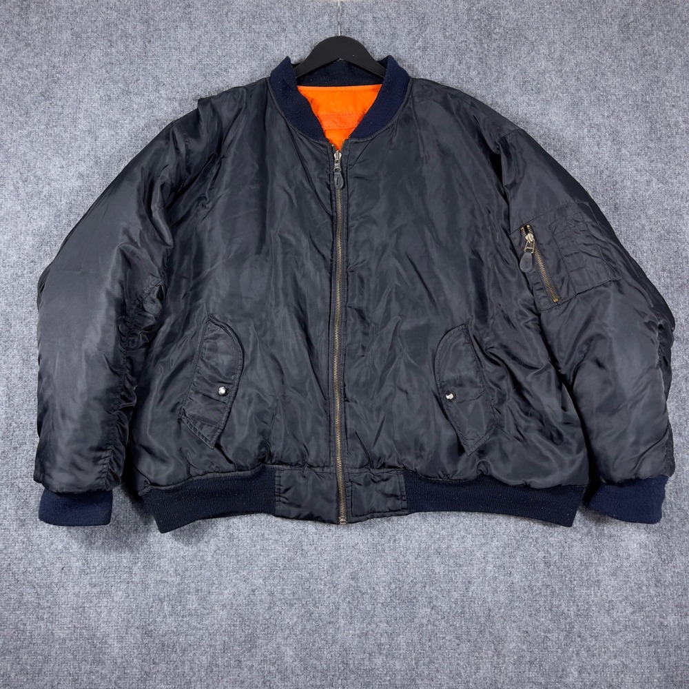 Original Windbreaker MA-1 Flight Bomber Jacket Mens XL Navy Blue Puffy